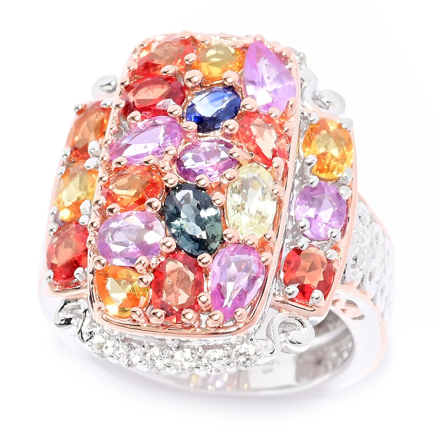 Gems en Vogue 3.90ctw Multi Color Pastel Sapphire Cluster Ring