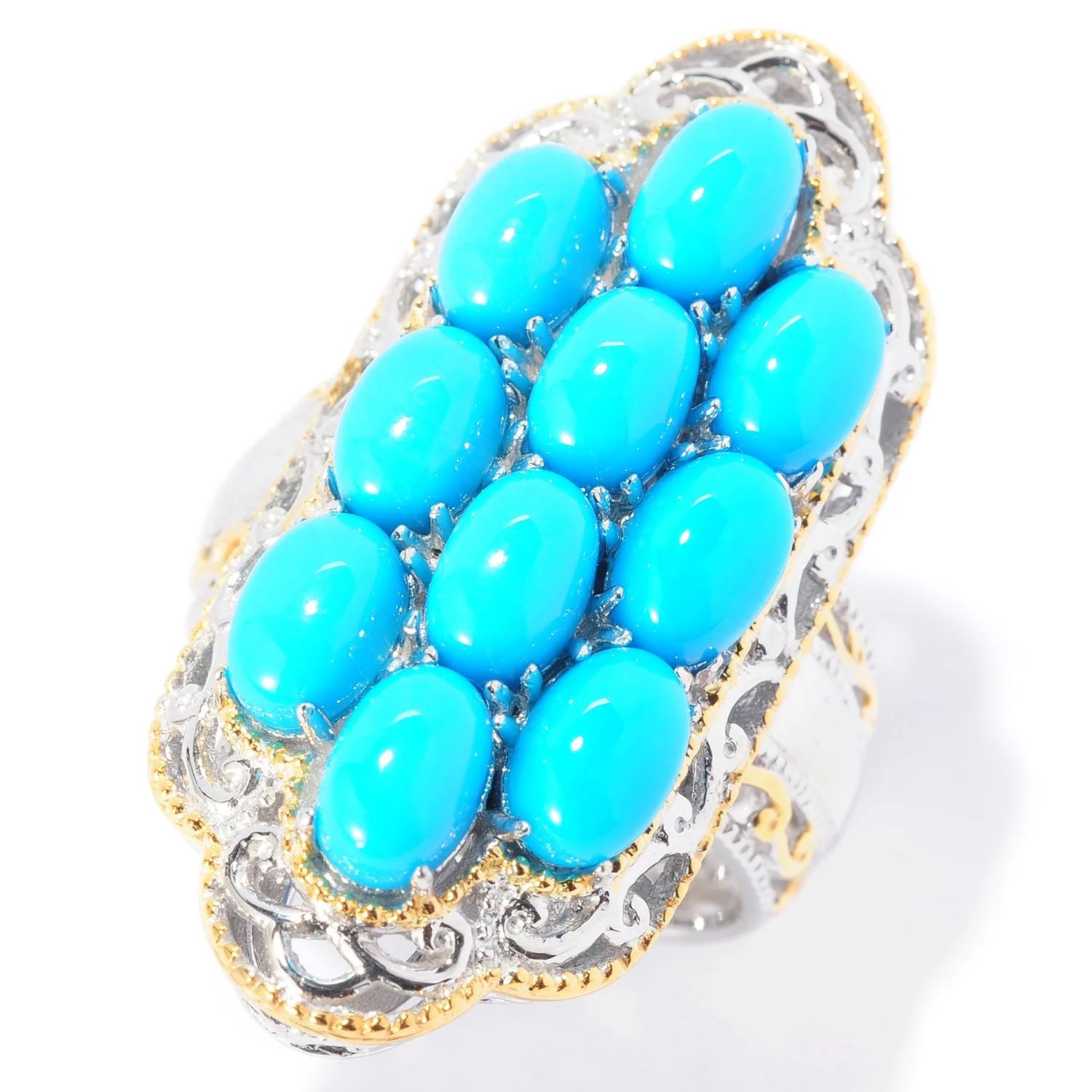 Gems en Vogue Sleeping Beauty Turquoise Oval Cluster Ring