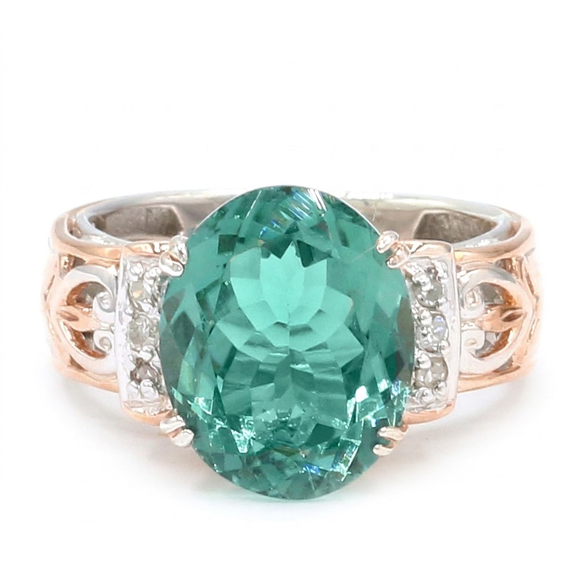 Couture Gems One-of-a-Kind 18K Palladium Silver 5.70ctw Mint Blue Tourmaline & Diamond Ring