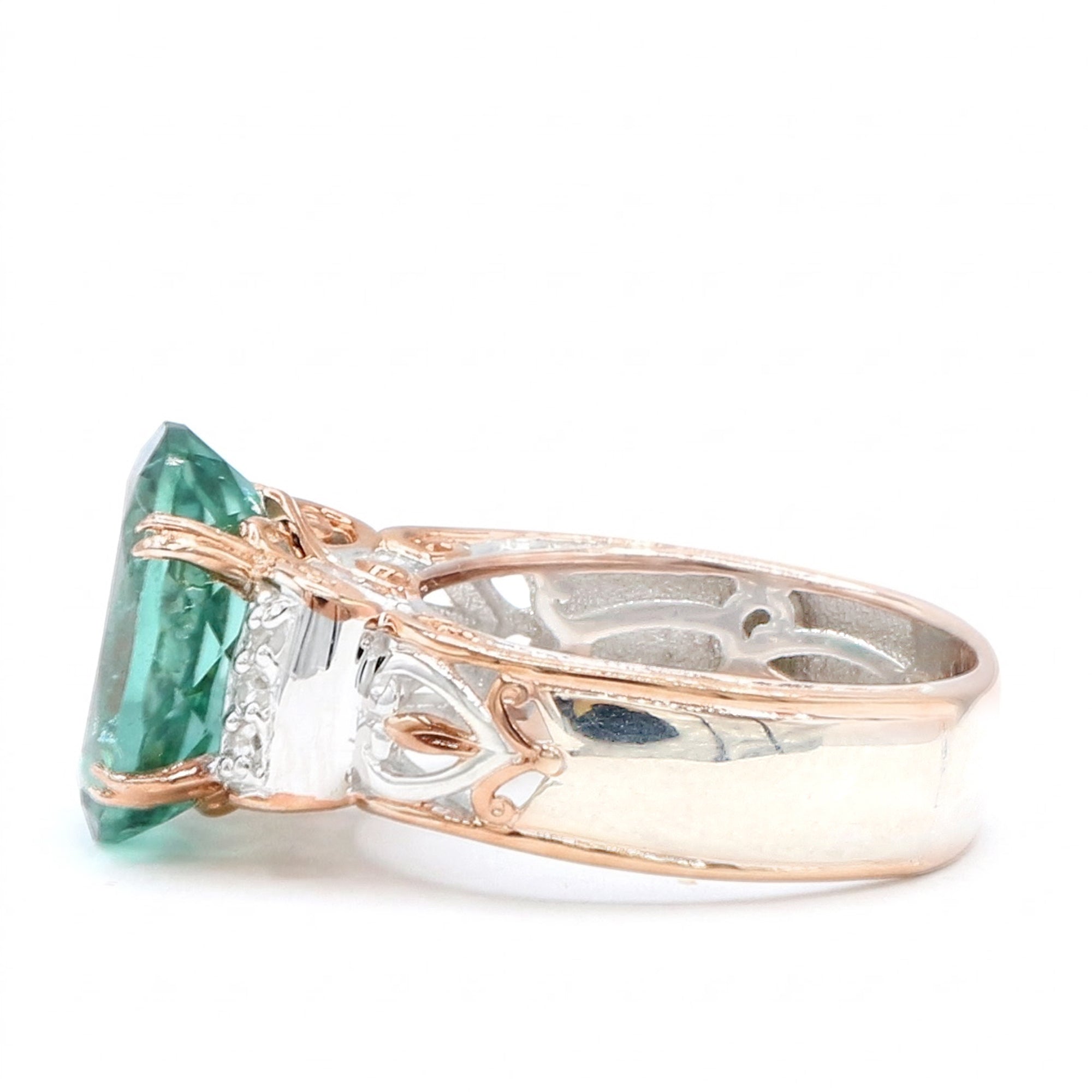 Couture Gems One-of-a-Kind 18K Palladium Silver 5.70ctw Mint Blue Tourmaline & Diamond Ring