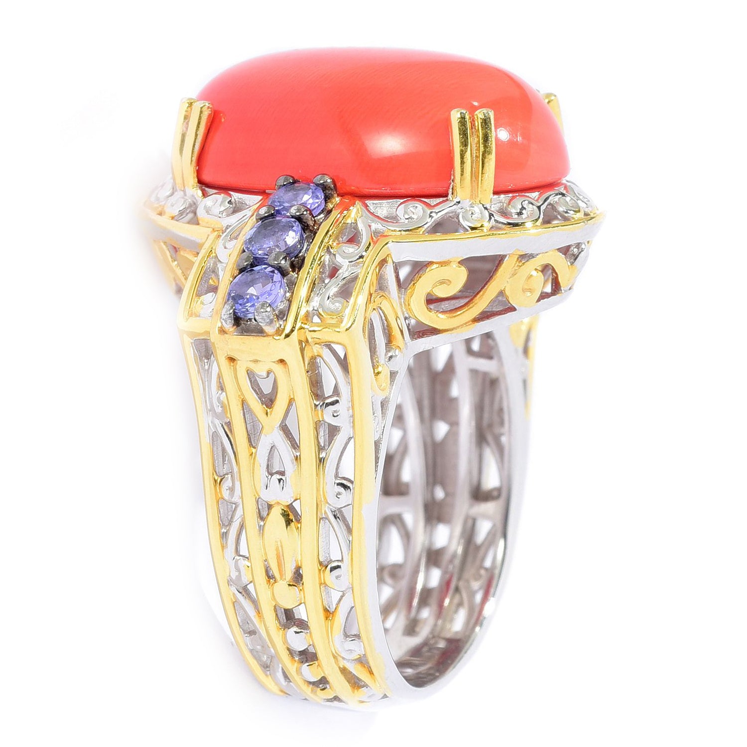 Gems en Vogue Salmon Coral & Tanzanite Ring