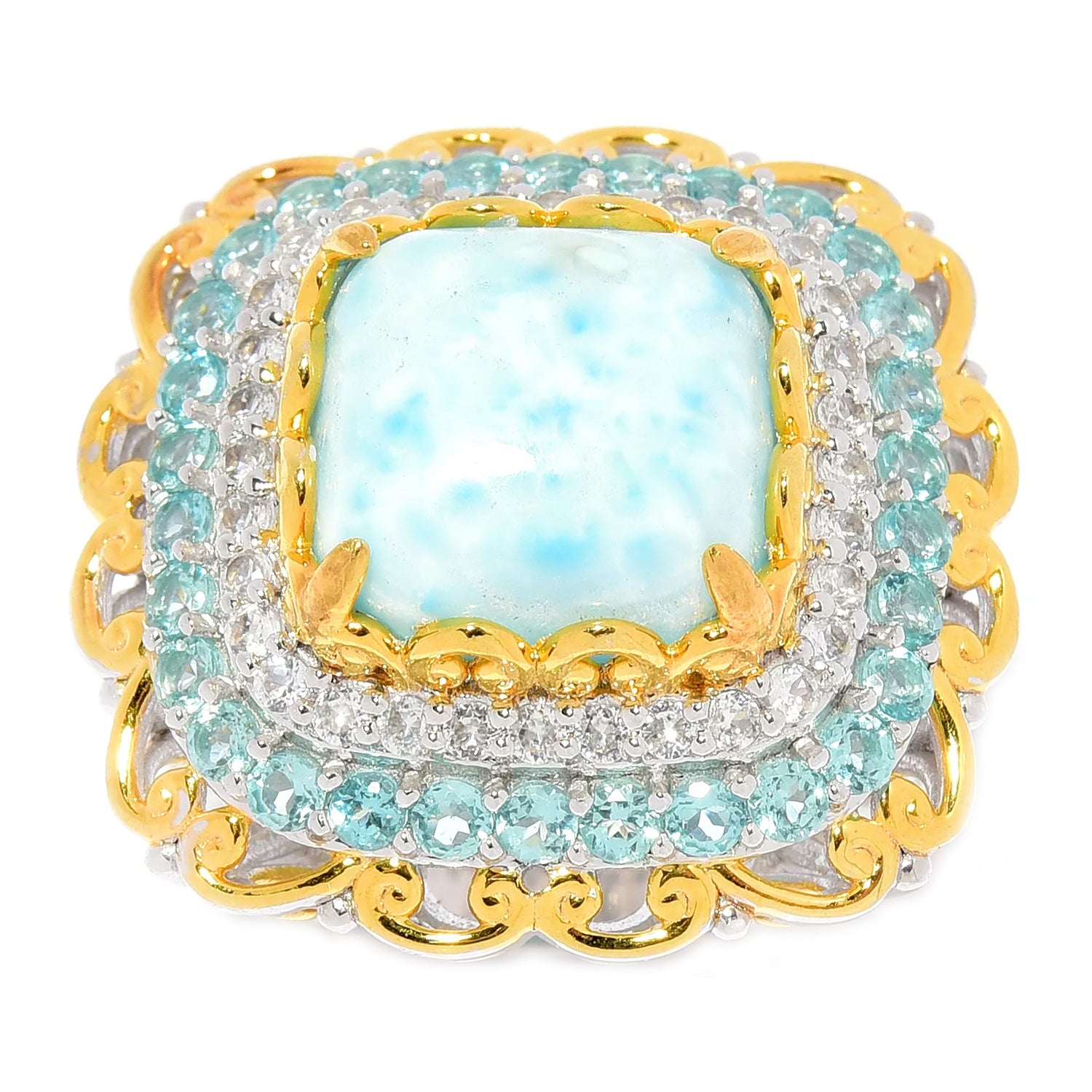 Gems en Vogue Larimar Dauphin Apatite & White Zircon Halo Ring