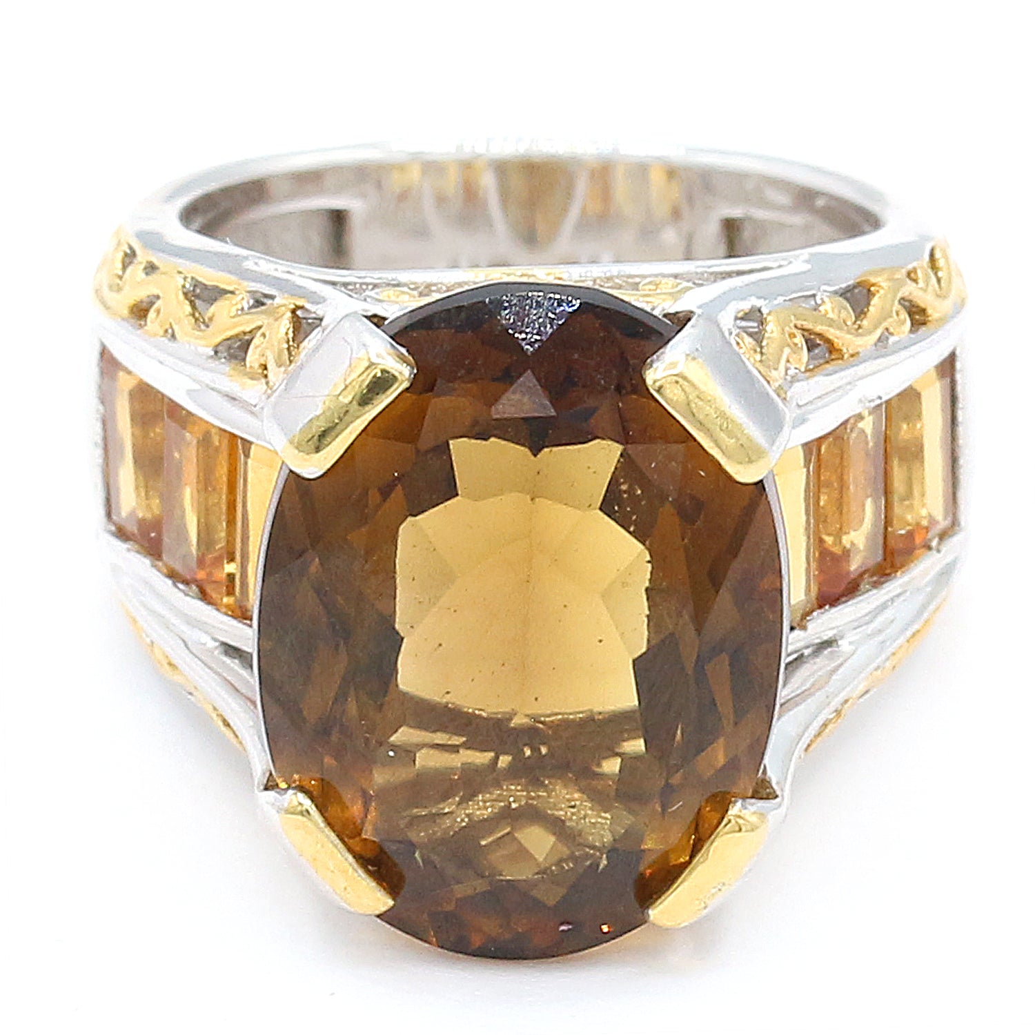 Gems en Vogue 9.37ctw Cognac Quartz & Madeira Citrine Ring( Cannot be sized)