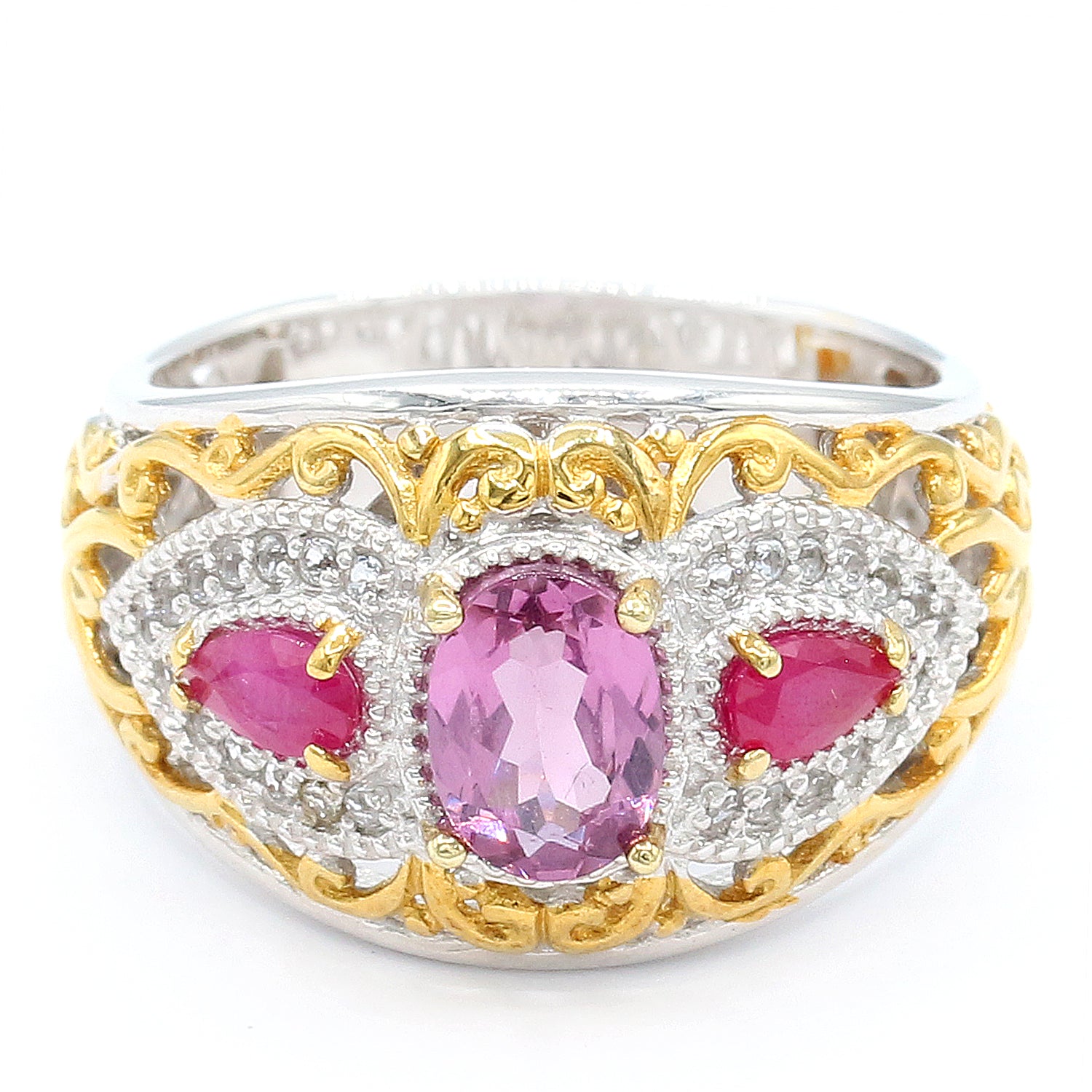 Gems en Vogue 1.92ctw Purple Spinel, Ruby & White Topaz Halo Ring