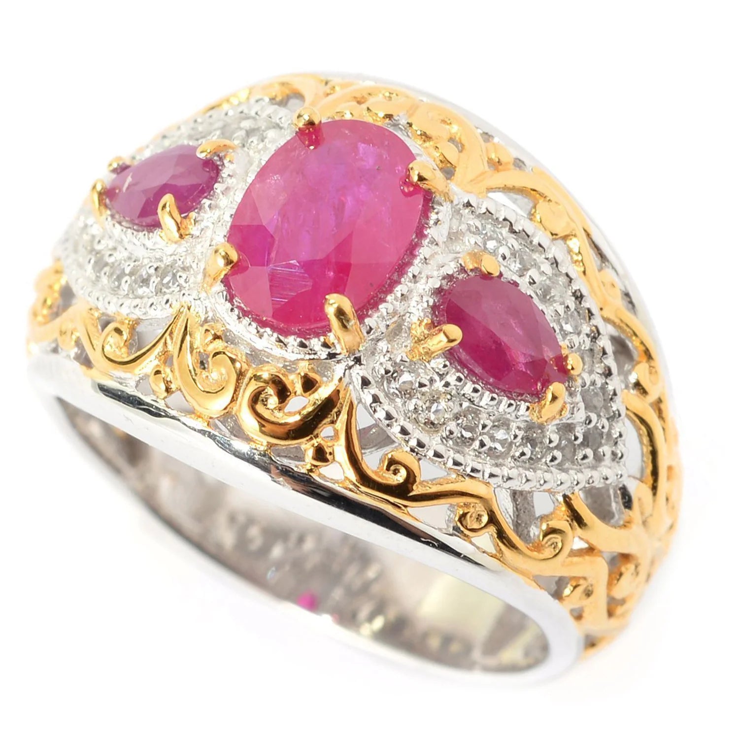 Gems en Vogue 2.11ctw Ruby & White Topaz Halo Ring