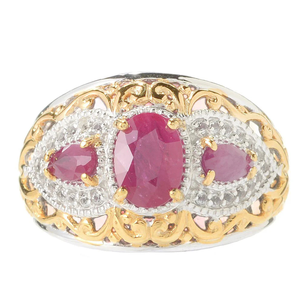 Gems en Vogue 2.11ctw Ruby & White Topaz Halo Ring