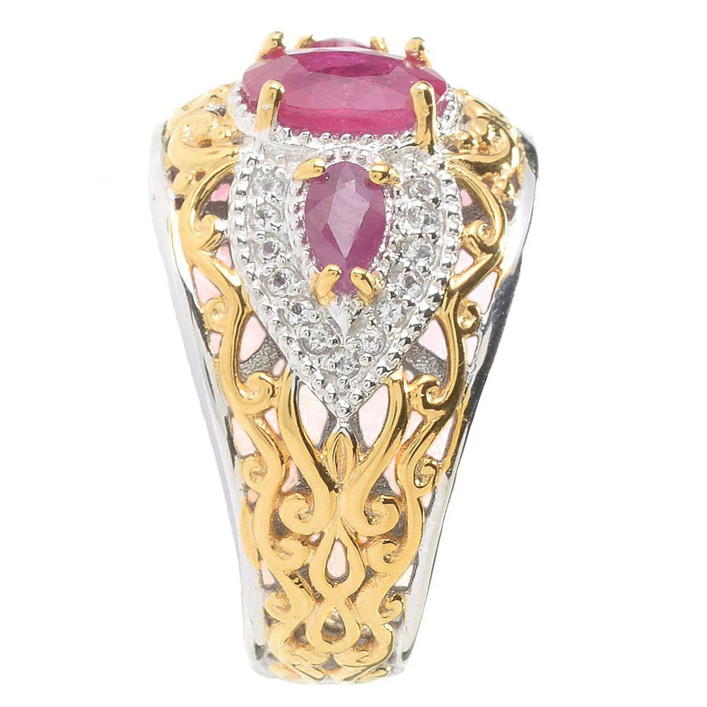 Gems en Vogue 2.11ctw Ruby & White Topaz Halo Ring