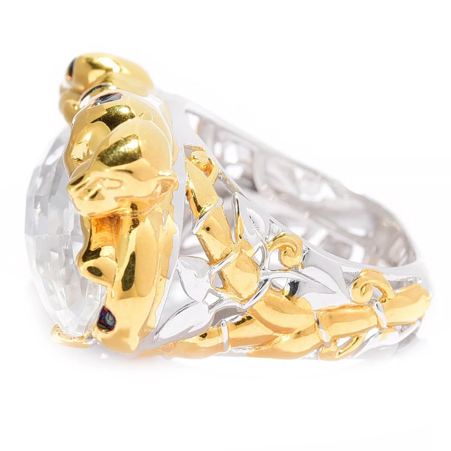 Gems en Vogue Masterpiece 10.80ctw Cento Cut Clear Quartz Panther Ring