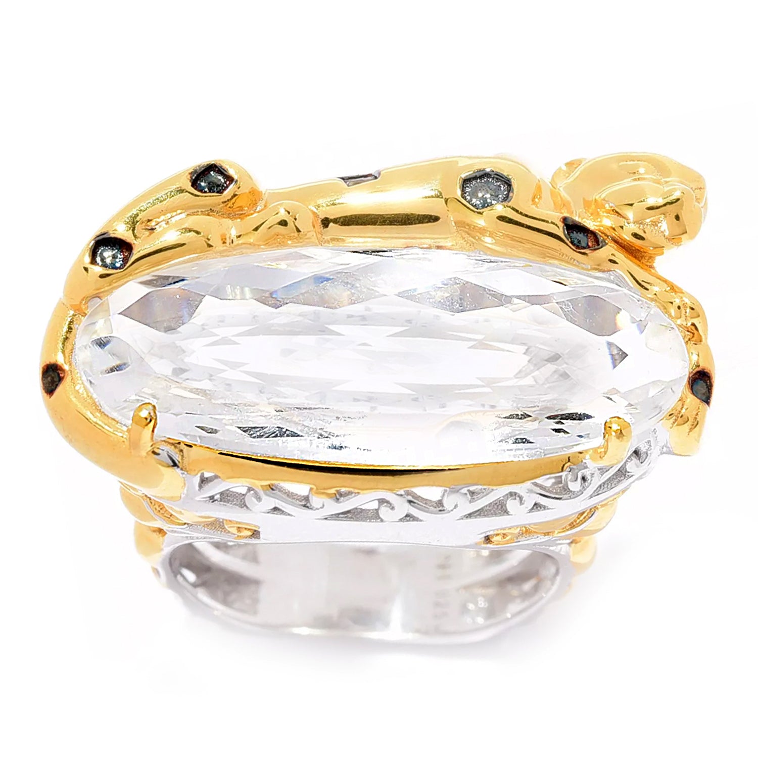 Gems en Vogue Masterpiece 10.80ctw Cento Cut Clear Quartz Panther Ring