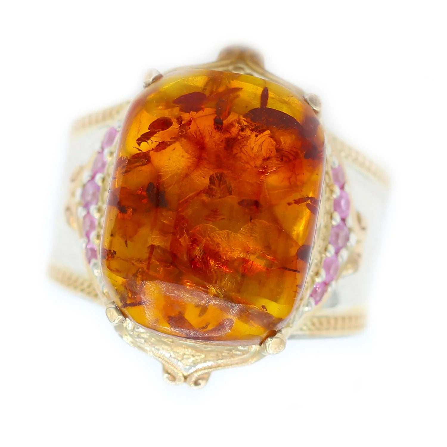 Gems en Vogue Baltic Amber & Light Ping Sapphire Ring