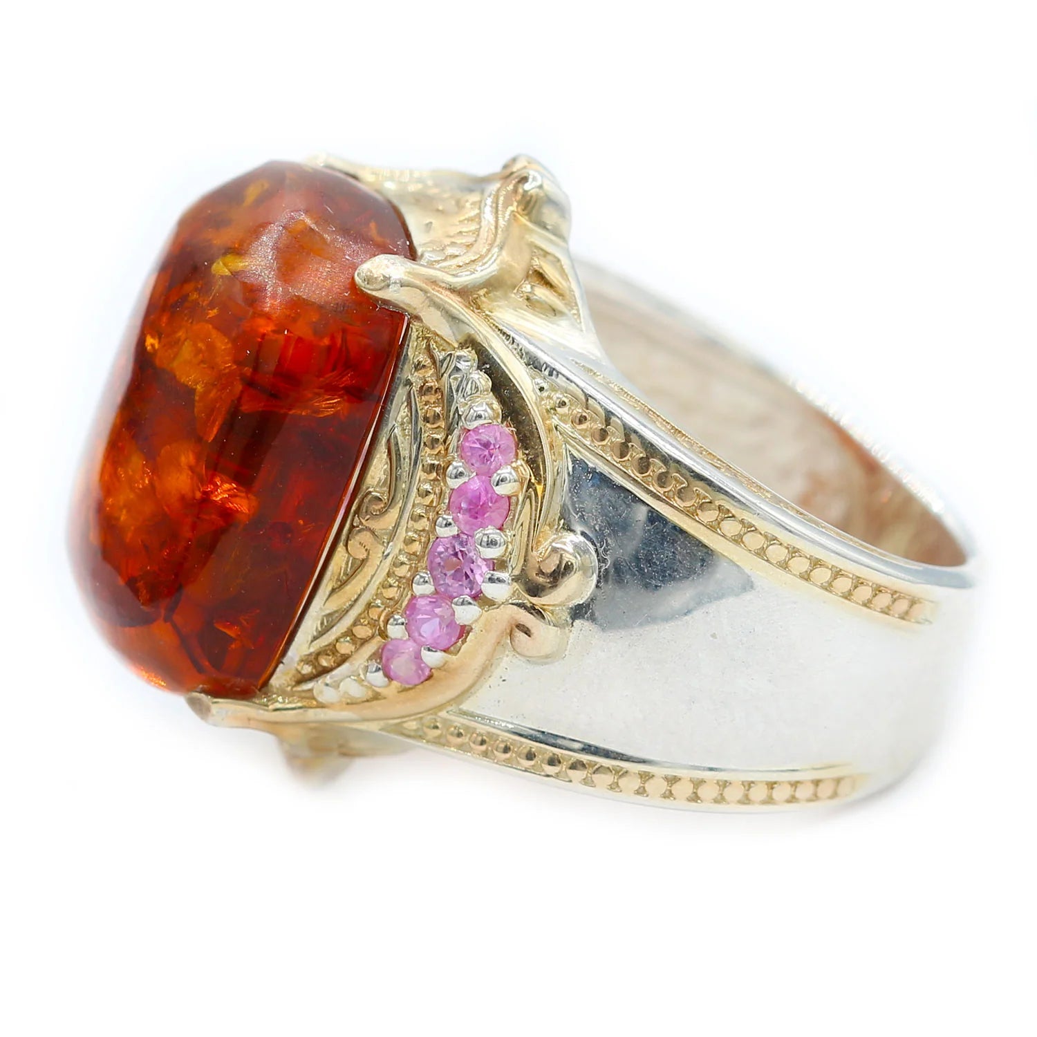 Gems en Vogue Baltic Amber & Light Ping Sapphire Ring