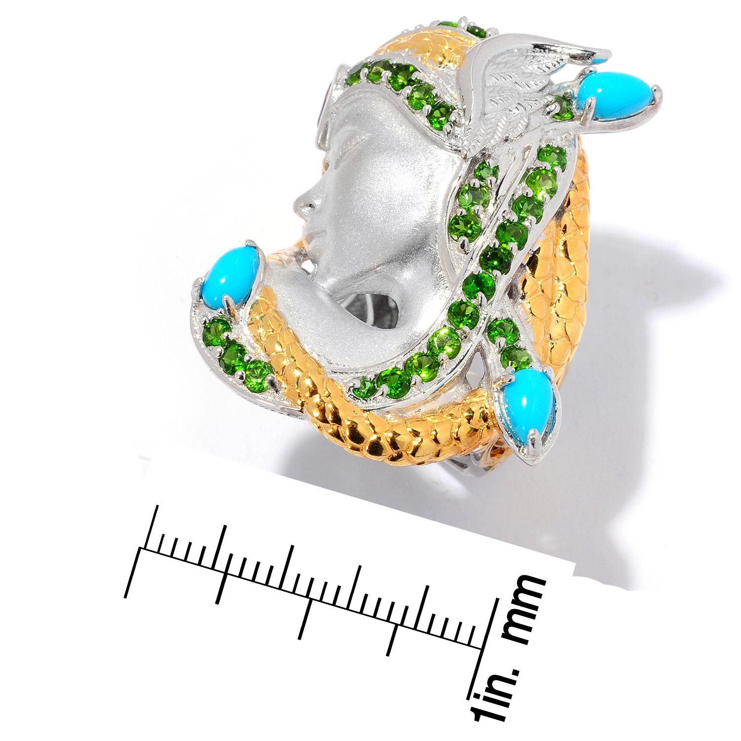 Gems en Vogue 2.00ctw Chrome Diopside, Sleeping Beauty Turquoise & Ruby Native Ring