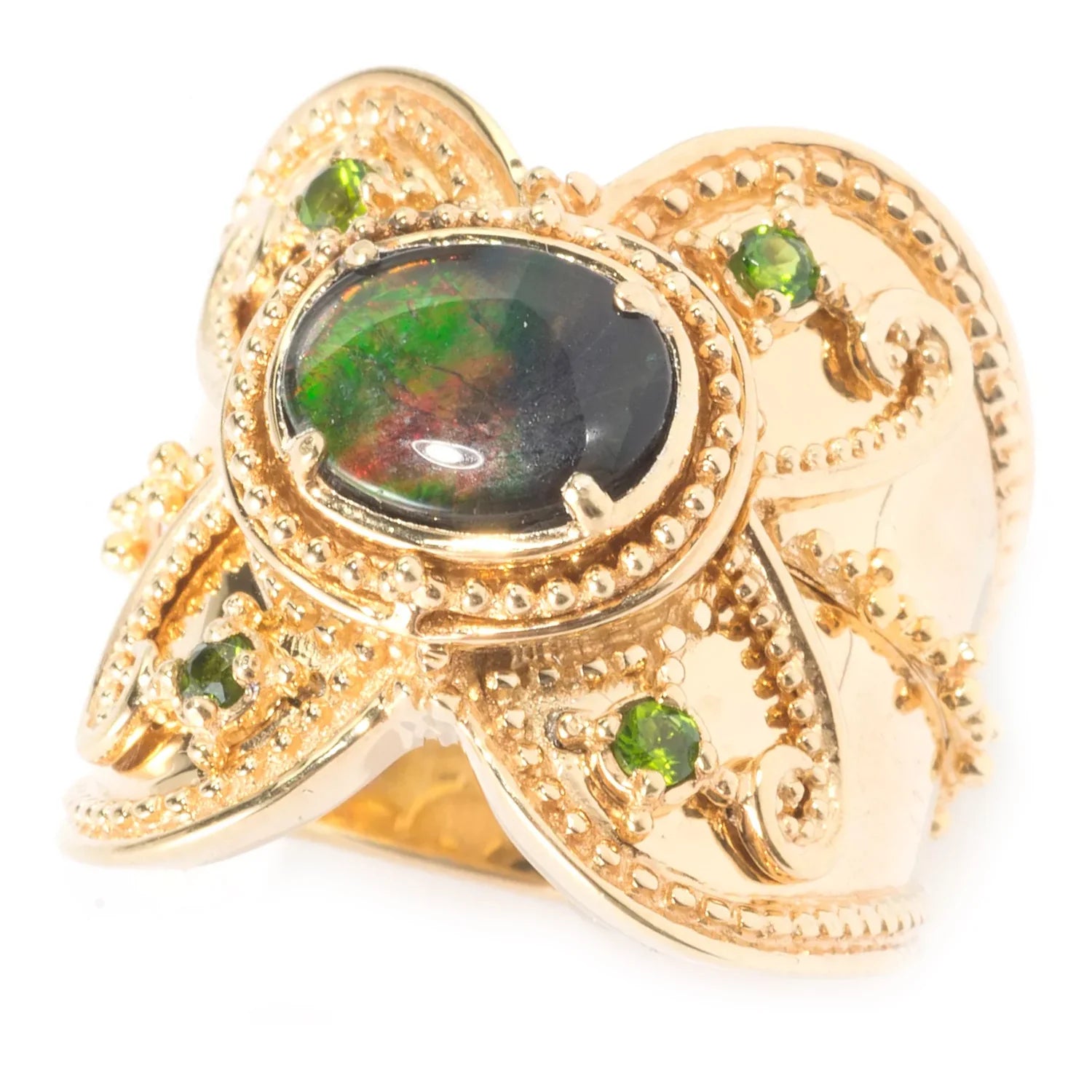 Gems en Vogue Ammolite Triplet & Chrome Diopside Ring