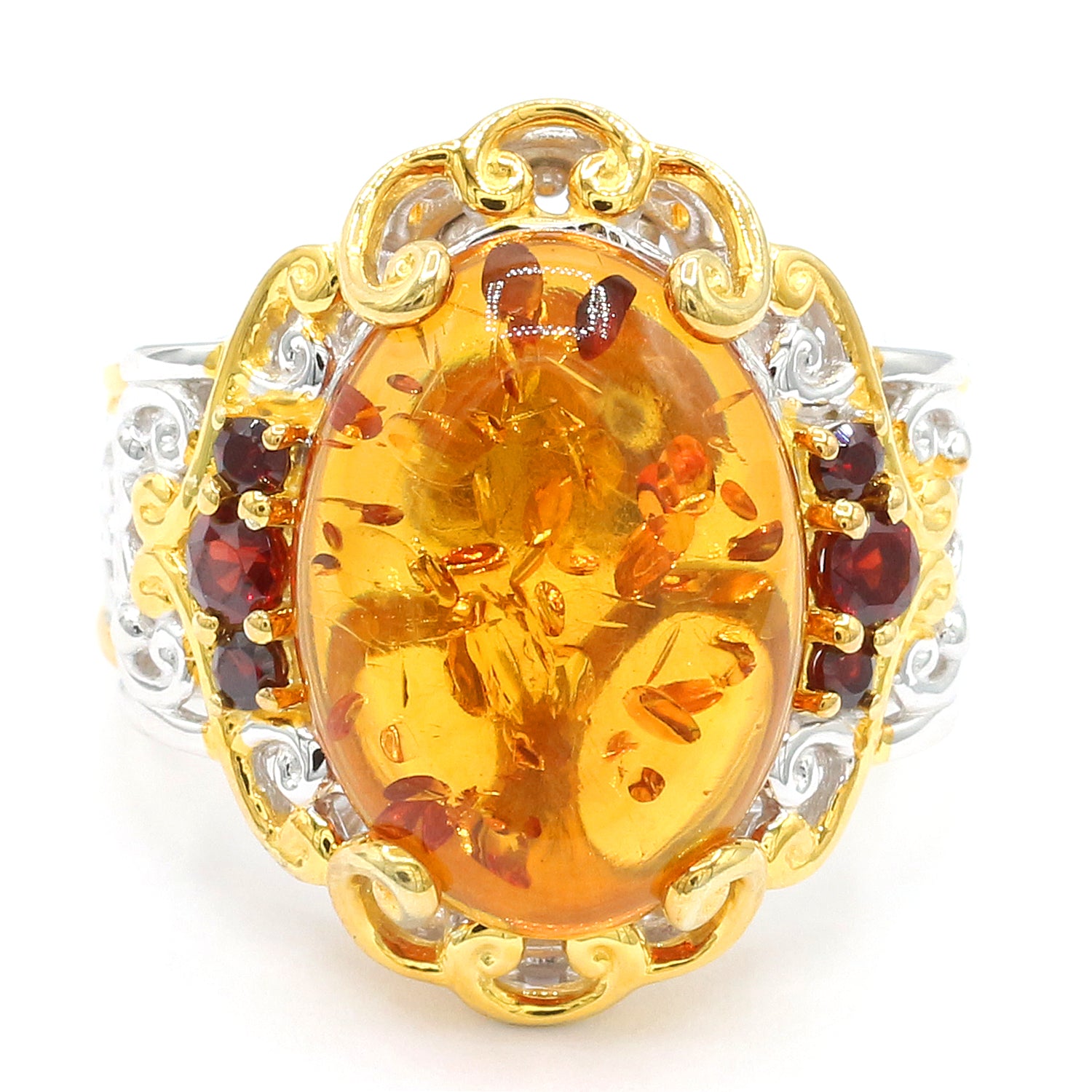 Gems en Vogue Baltic Amber & Garnet Ring