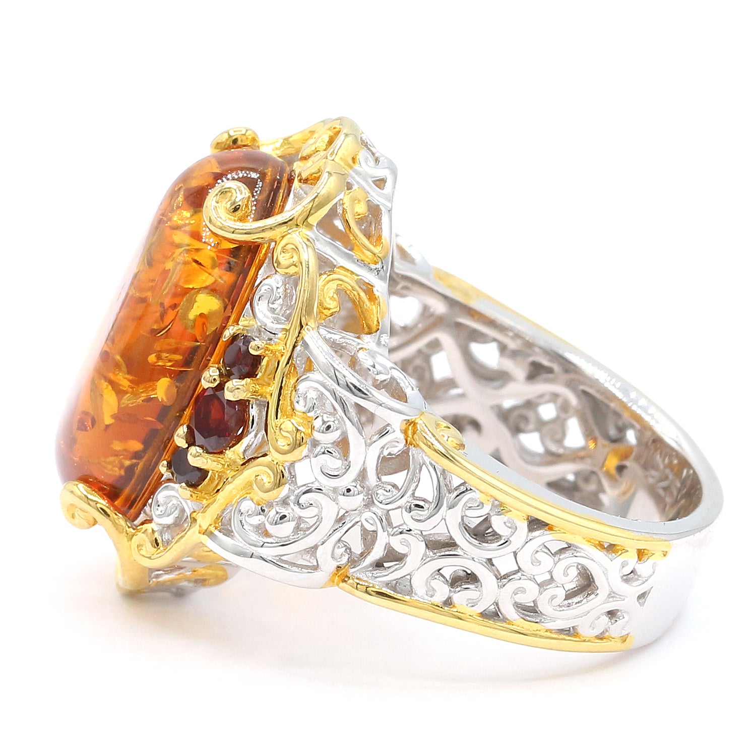 Gems en Vogue Baltic Amber & Garnet Ring