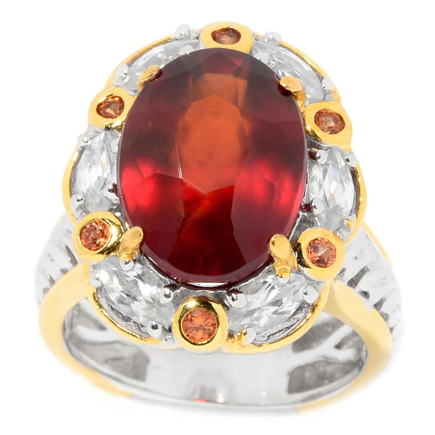 Gems en Vogue Hessonite White Zircon & Orange Sapphire Halo Ring