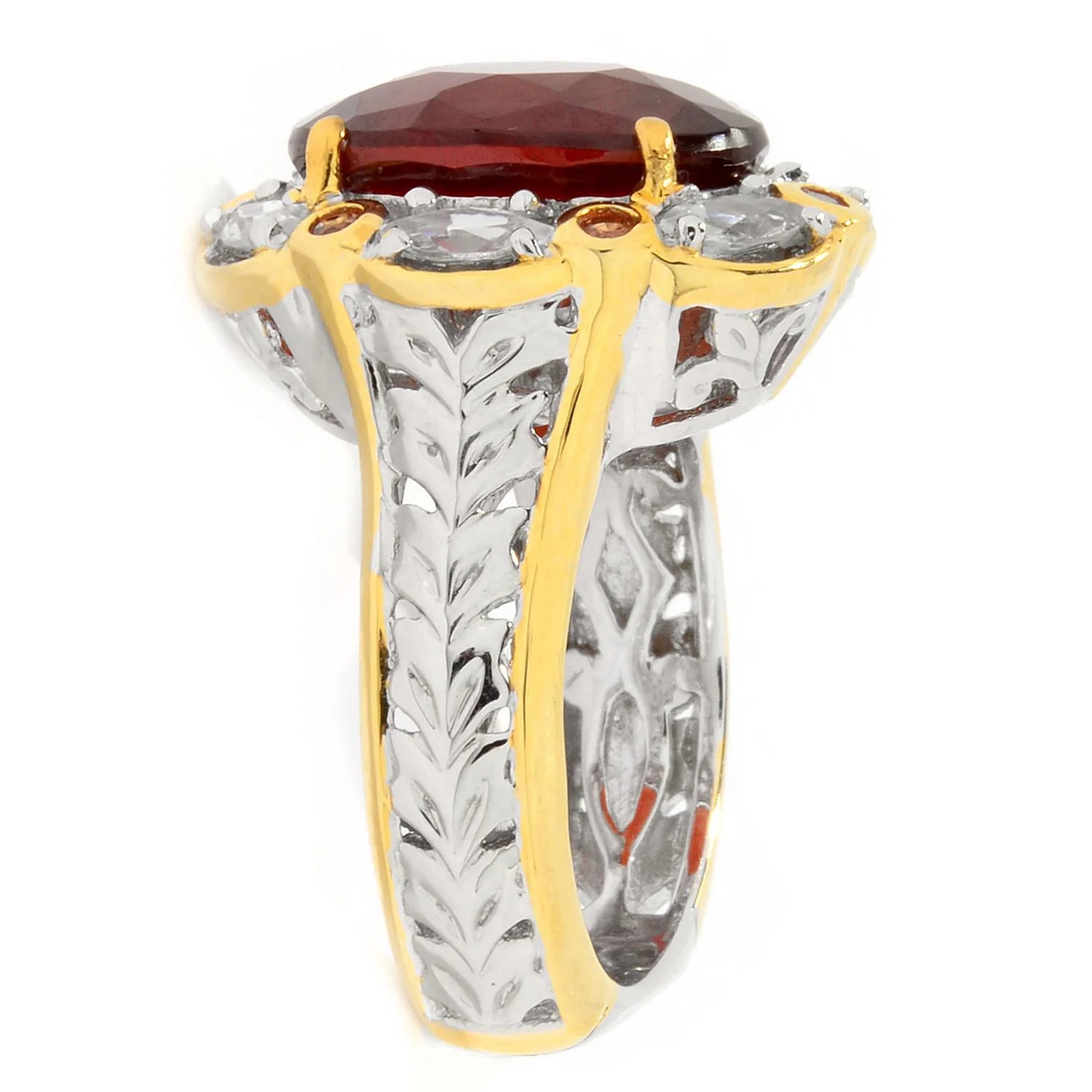 Gems en Vogue Hessonite White Zircon & Orange Sapphire Halo Ring