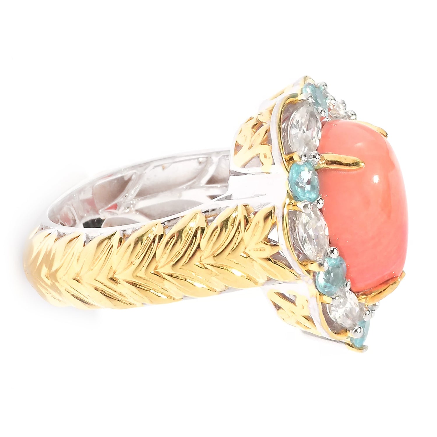 Gems en Vogue Salmon Coral, White Zircon & Dauphin Apatite Ring