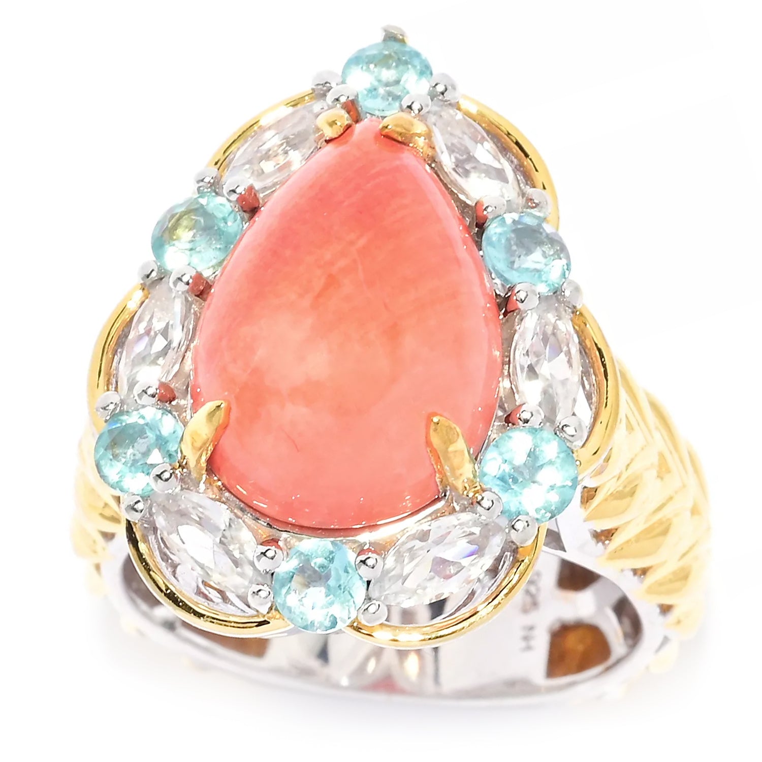 Gems en Vogue Salmon Coral, White Zircon & Dauphin Apatite Ring