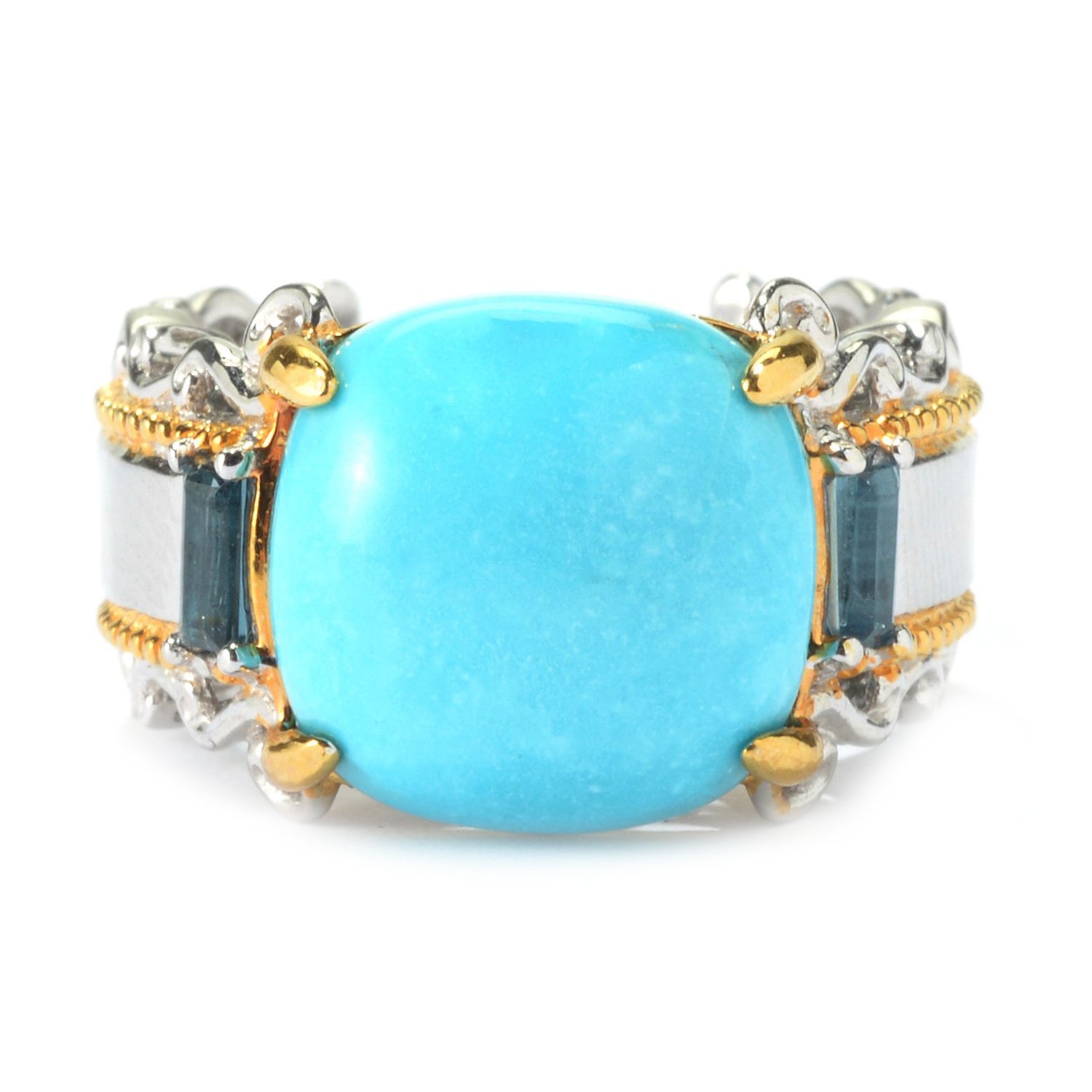 Gems en Vogue Cushion Sleeping Beauty Turquoise & London Blue Topaz Ring