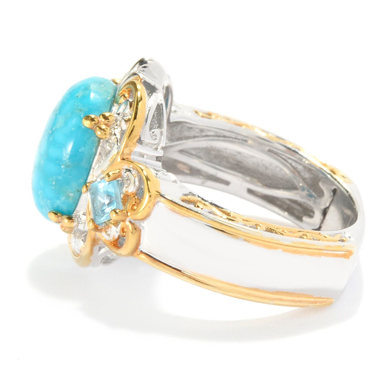 Gems en Vogue Bird's Eye Turquoise & Swiss Blue Topaz Ring