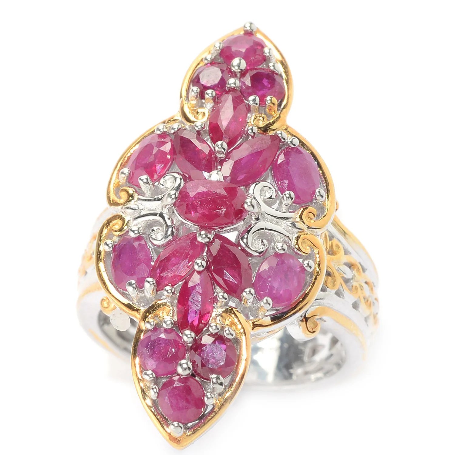 Gems en Vogue 3.31ctw Multi Shape Ruby Cluster Elongated Ring