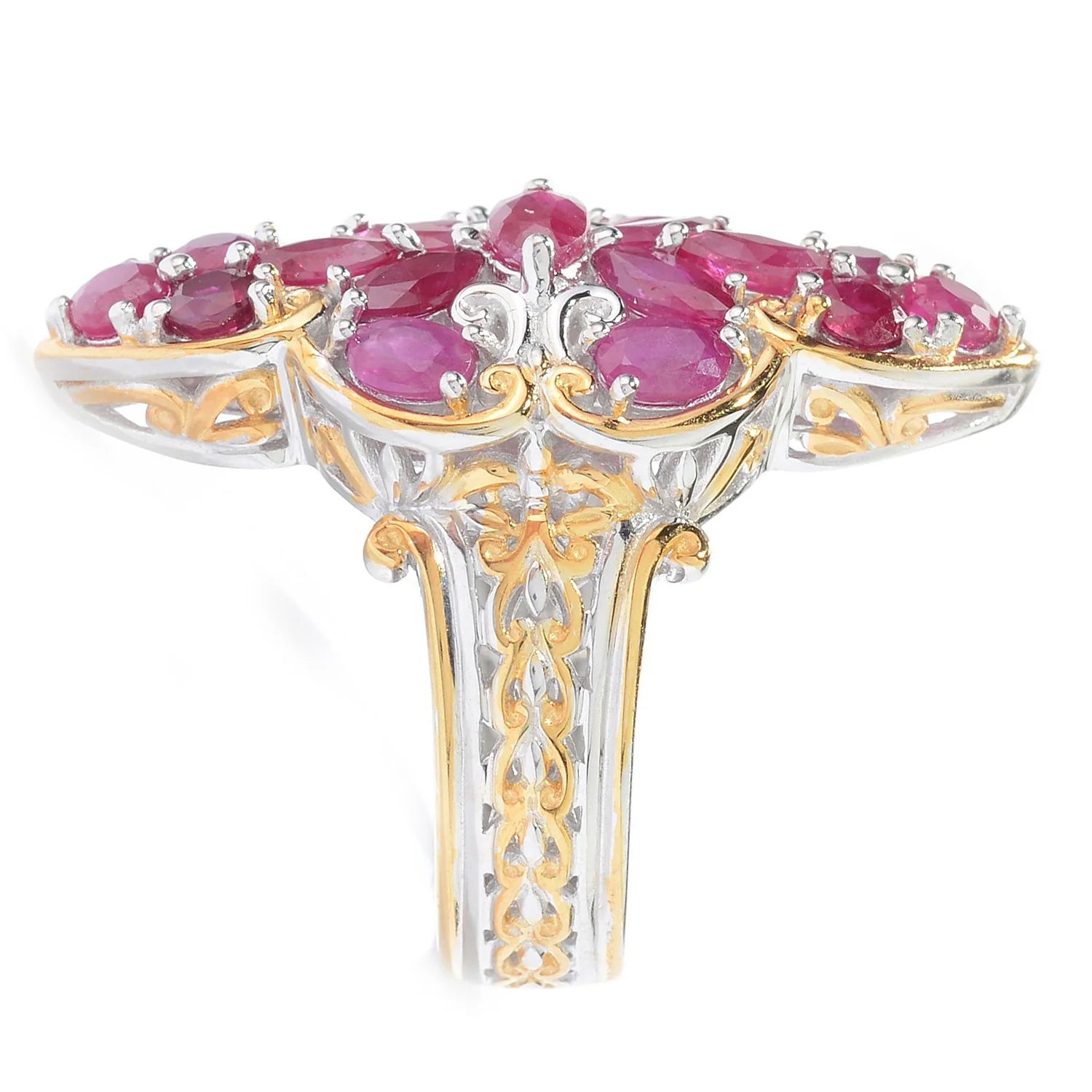 Gems en Vogue 3.31ctw Multi Shape Ruby Cluster Elongated Ring