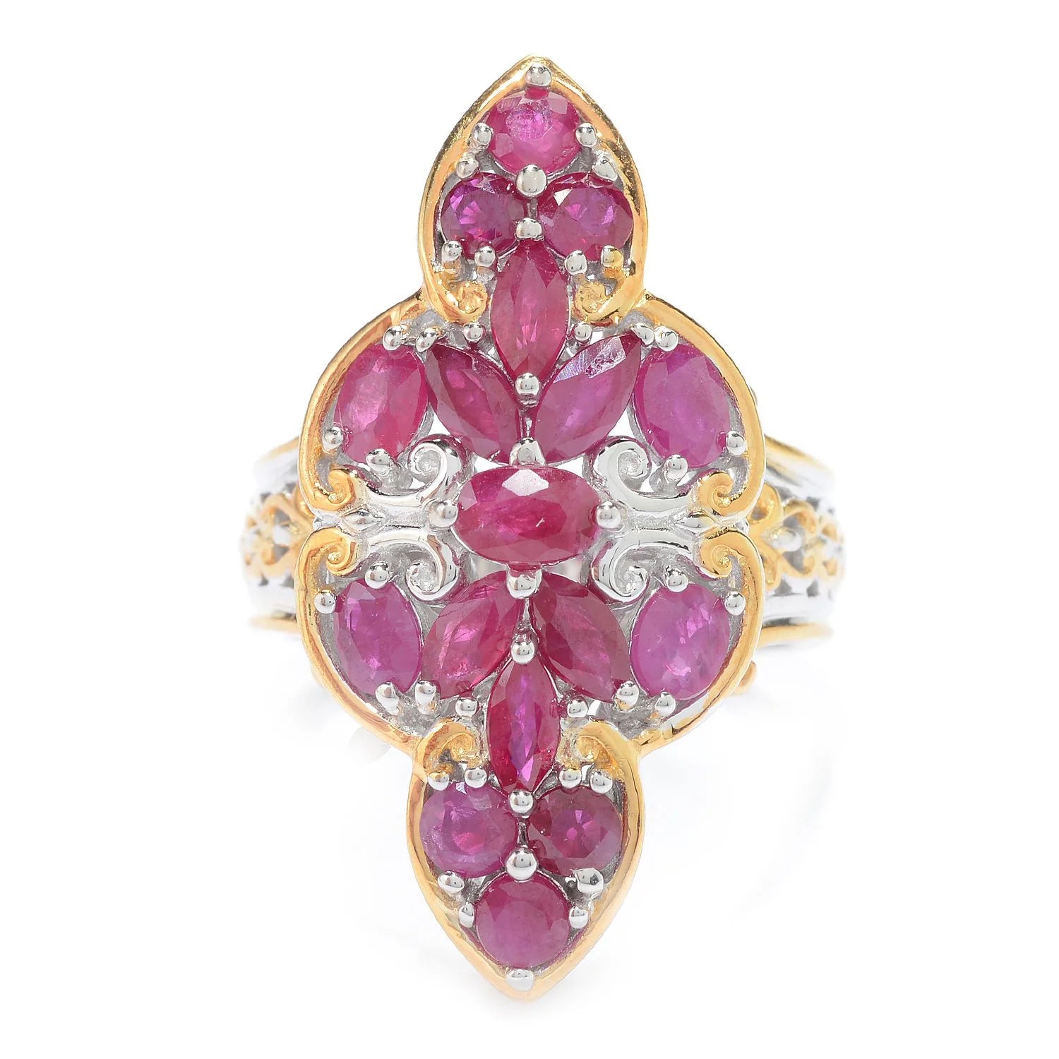 Gems en Vogue 3.31ctw Multi Shape Ruby Cluster Elongated Ring