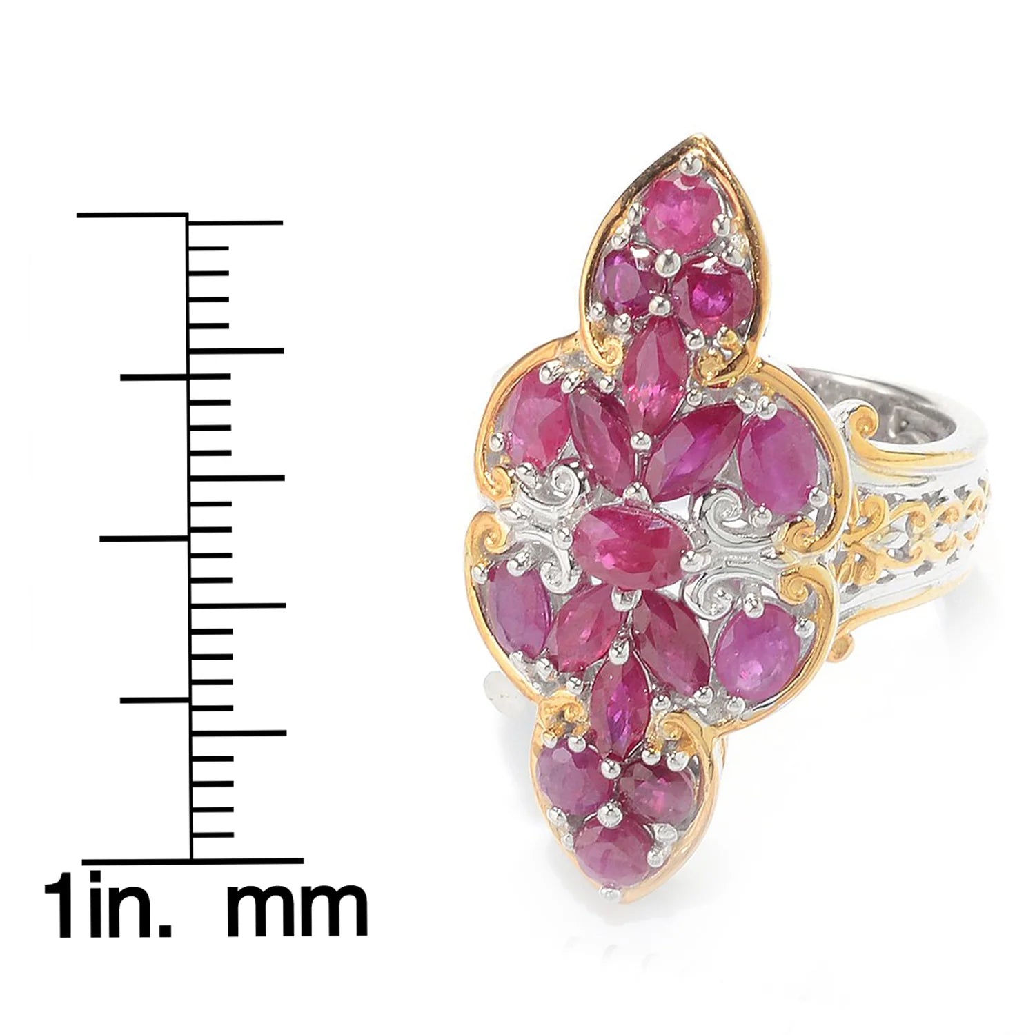 Gems en Vogue 3.31ctw Multi Shape Ruby Cluster Elongated Ring