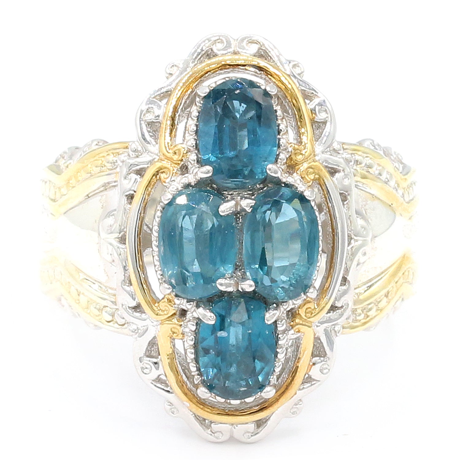 Gems en Vogue 2.76ctw Teal Kyanite Cluster Ring