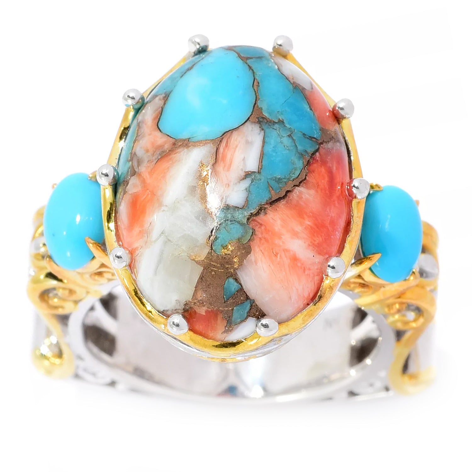 Gems en Vogue Choice of Spiny Oyster or Kingman Turquoise Ring