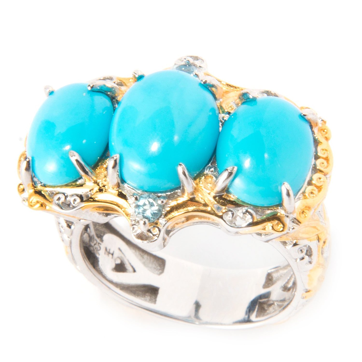 Gems en Vogue Sleeping Beauty Turquoise & Swiss Blue Topaz Three Stone Ring