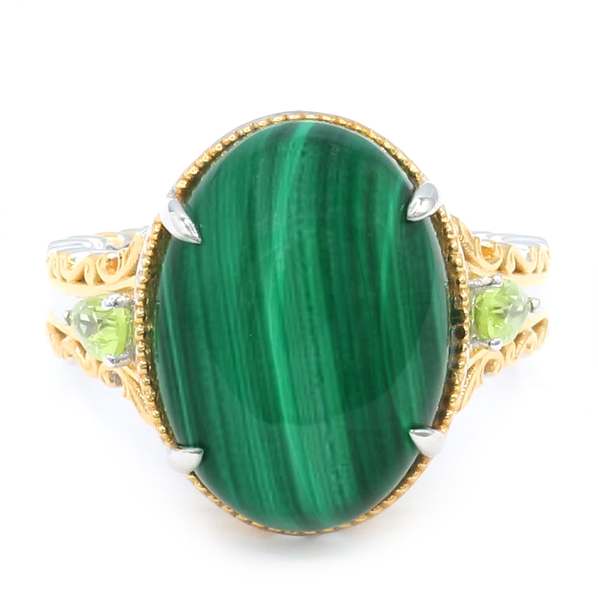 Gems en Vogue 24K Palladium Silver Malachite & Peridot Ring