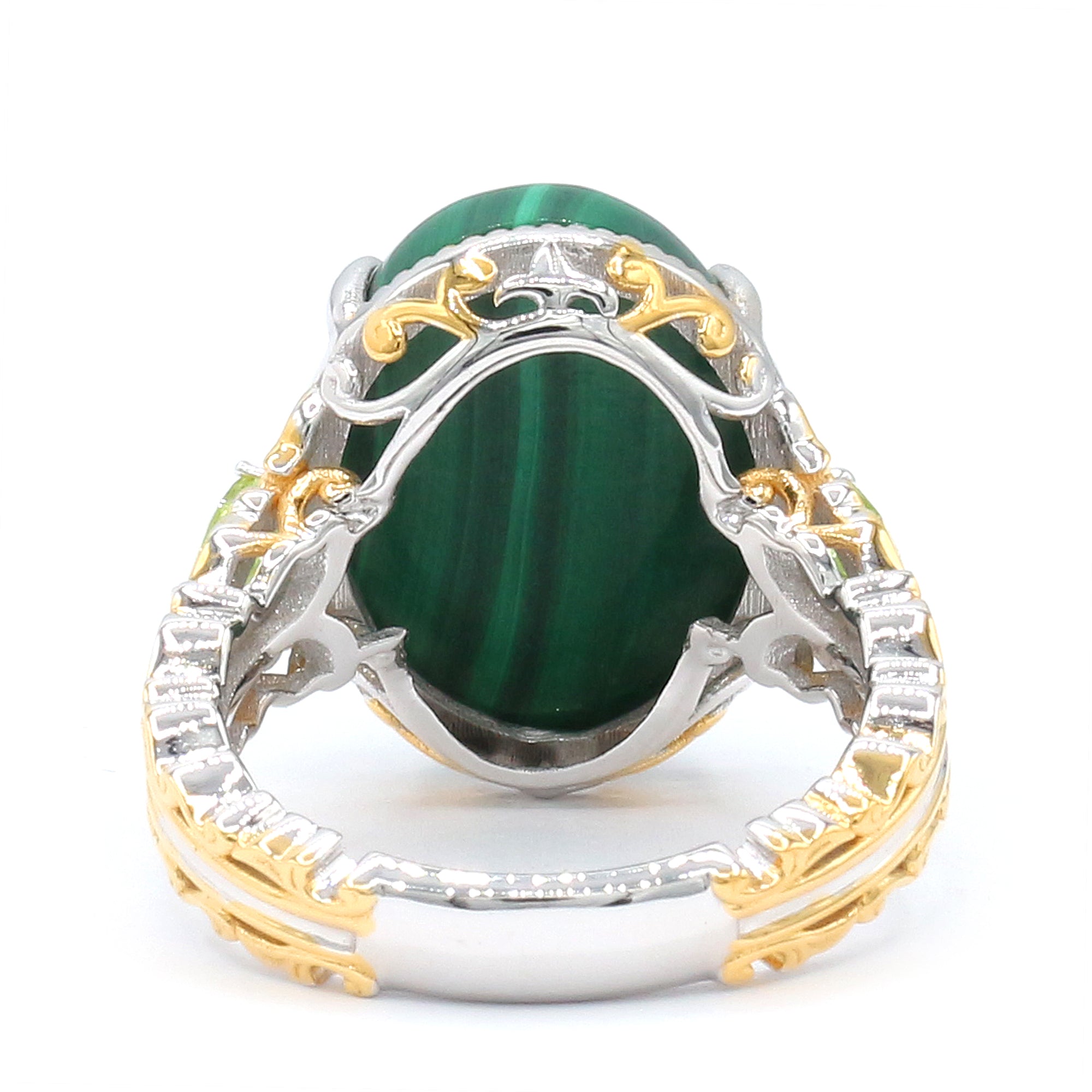 Gems en Vogue 24K Palladium Silver Malachite & Peridot Ring