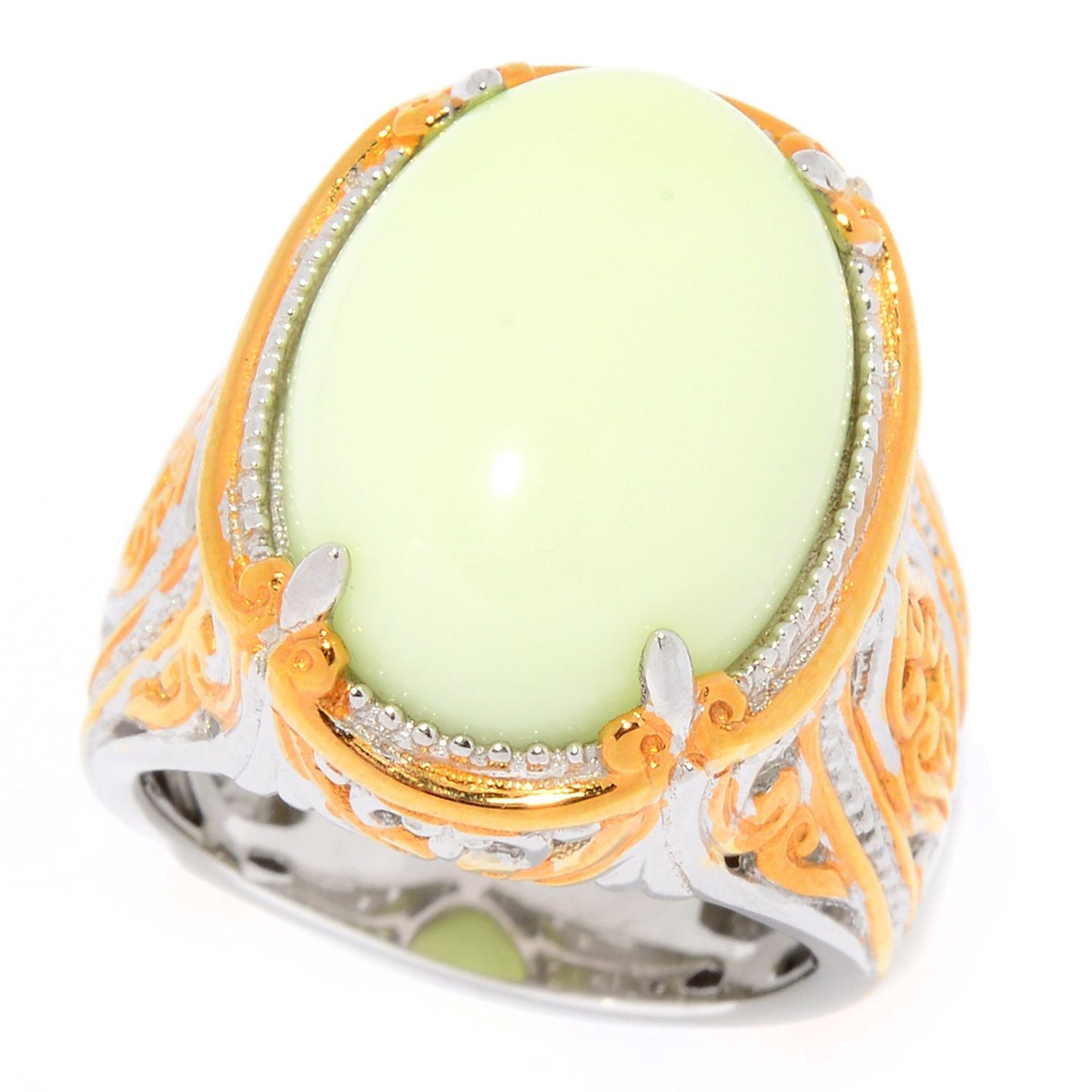 Gems en Vogue Lemon Chrysoprase Scrollwork & Milgrain Ring