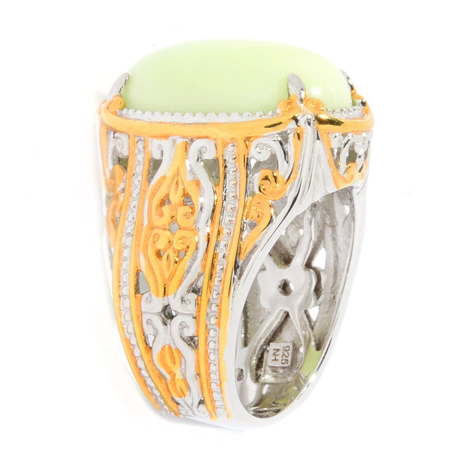 Gems en Vogue Lemon Chrysoprase Scrollwork & Milgrain Ring