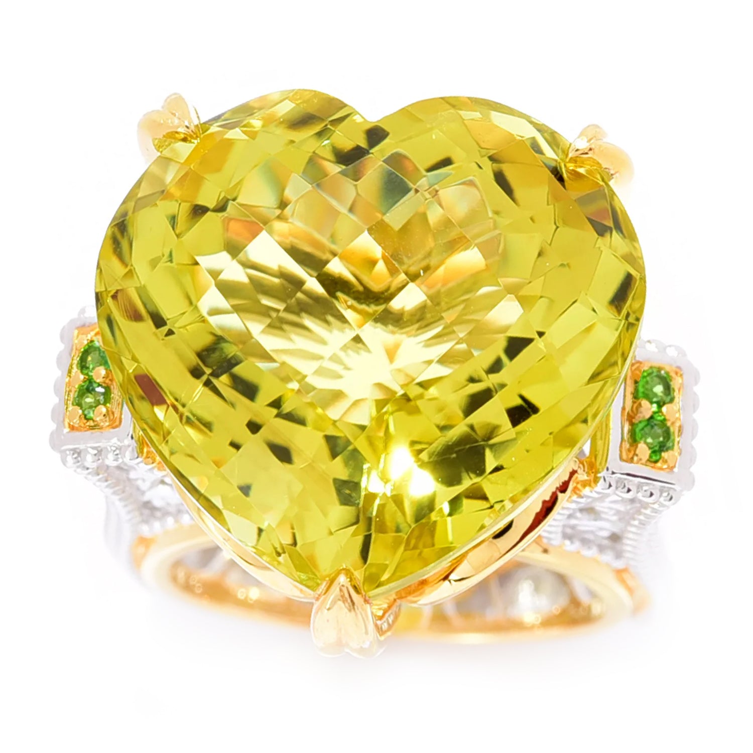 Gems en Vogue 30.08ctw Ouro Verde & Chrome Diopside Heart Shaped Honker Ring