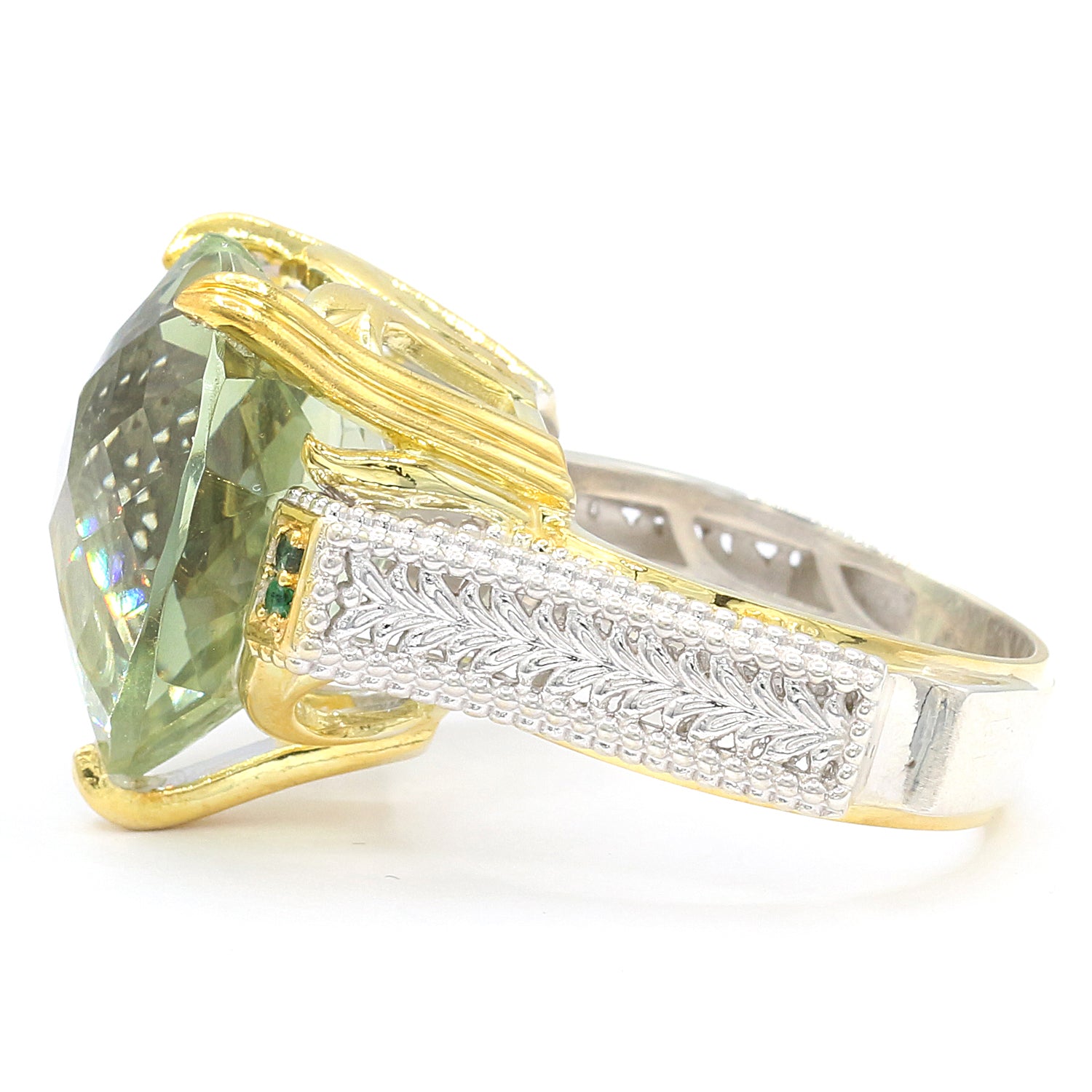 Gems en Vogue 30.08ctw Prasiolite & Emerald Heart Shaped Honker Ring