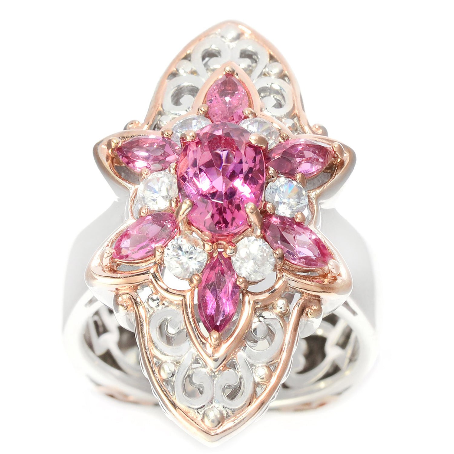 Gems en Vogue 1.53ctw Pink Tourmaline & White Zircon Ring