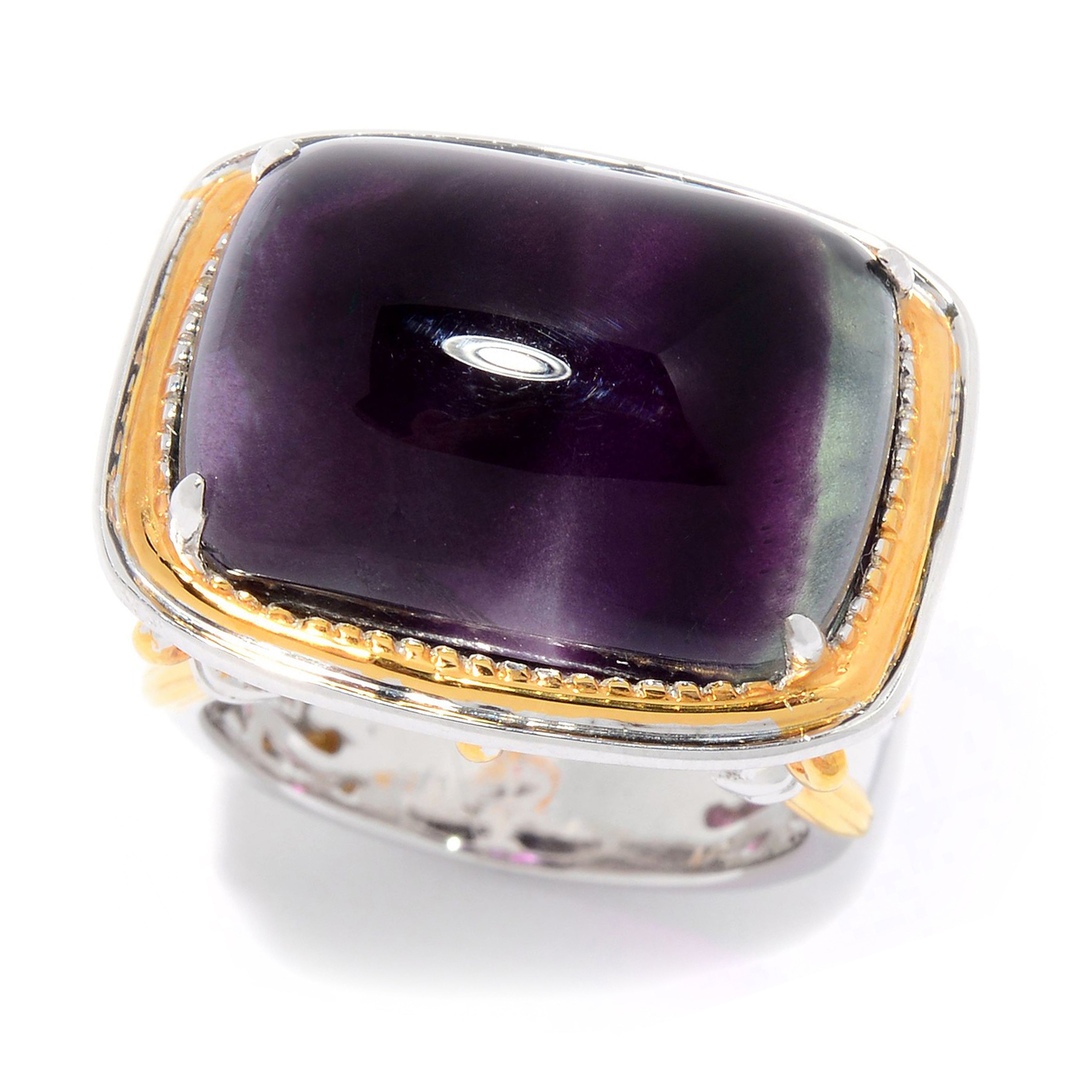 Gems en Vogue Bi-Color Fluorite Cabochon High Set East-West Ring