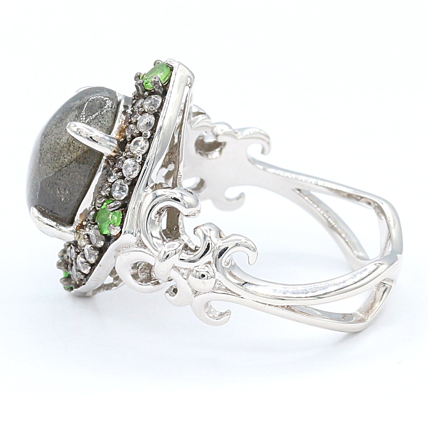 Gems en Vogue Blue Labradorite Chrome Diopside & White Zircon Ring