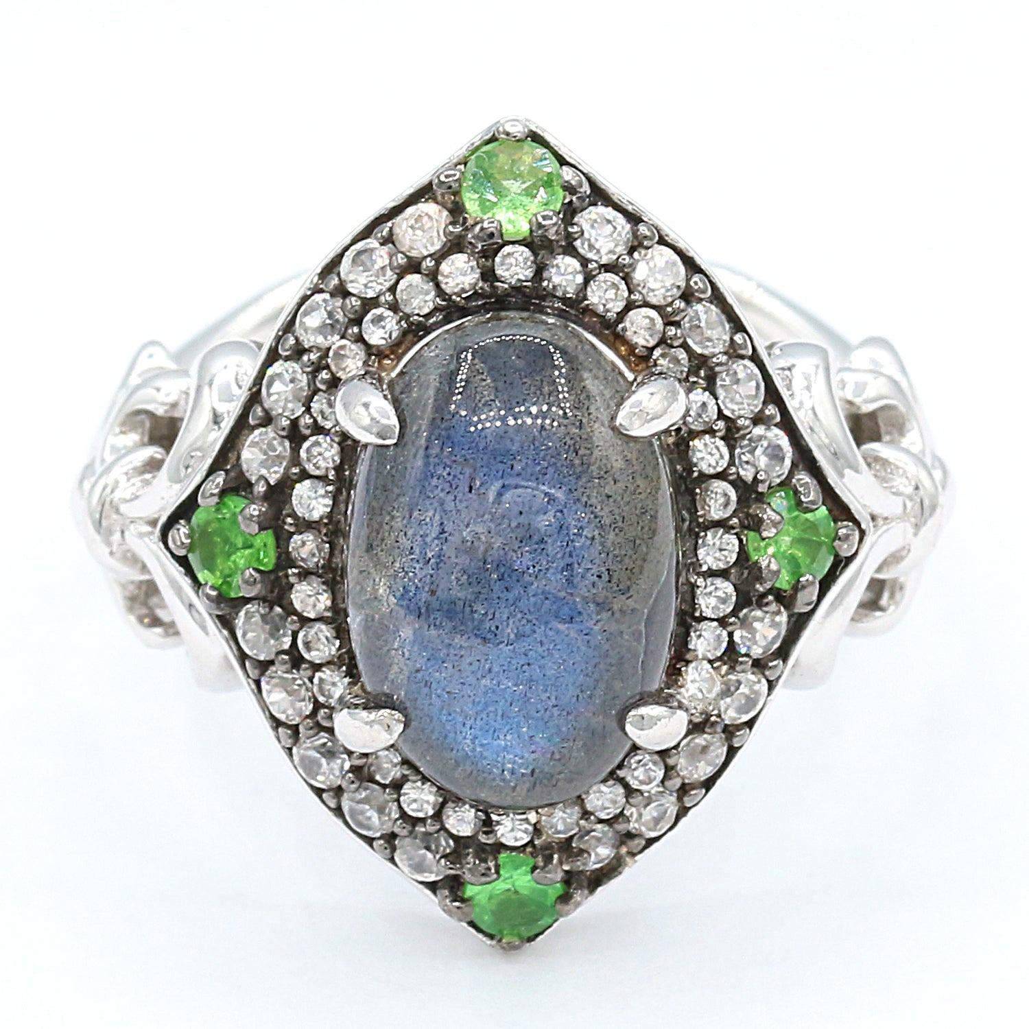 Gems en Vogue Blue Labradorite Chrome Diopside & White Zircon Ring