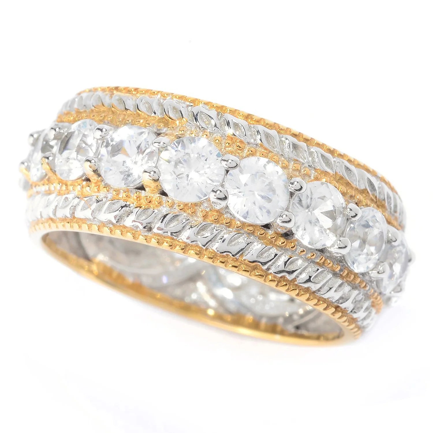 Gems en Vogue 3.96ctw White Zircon Rope Textured Eternity Band Ring