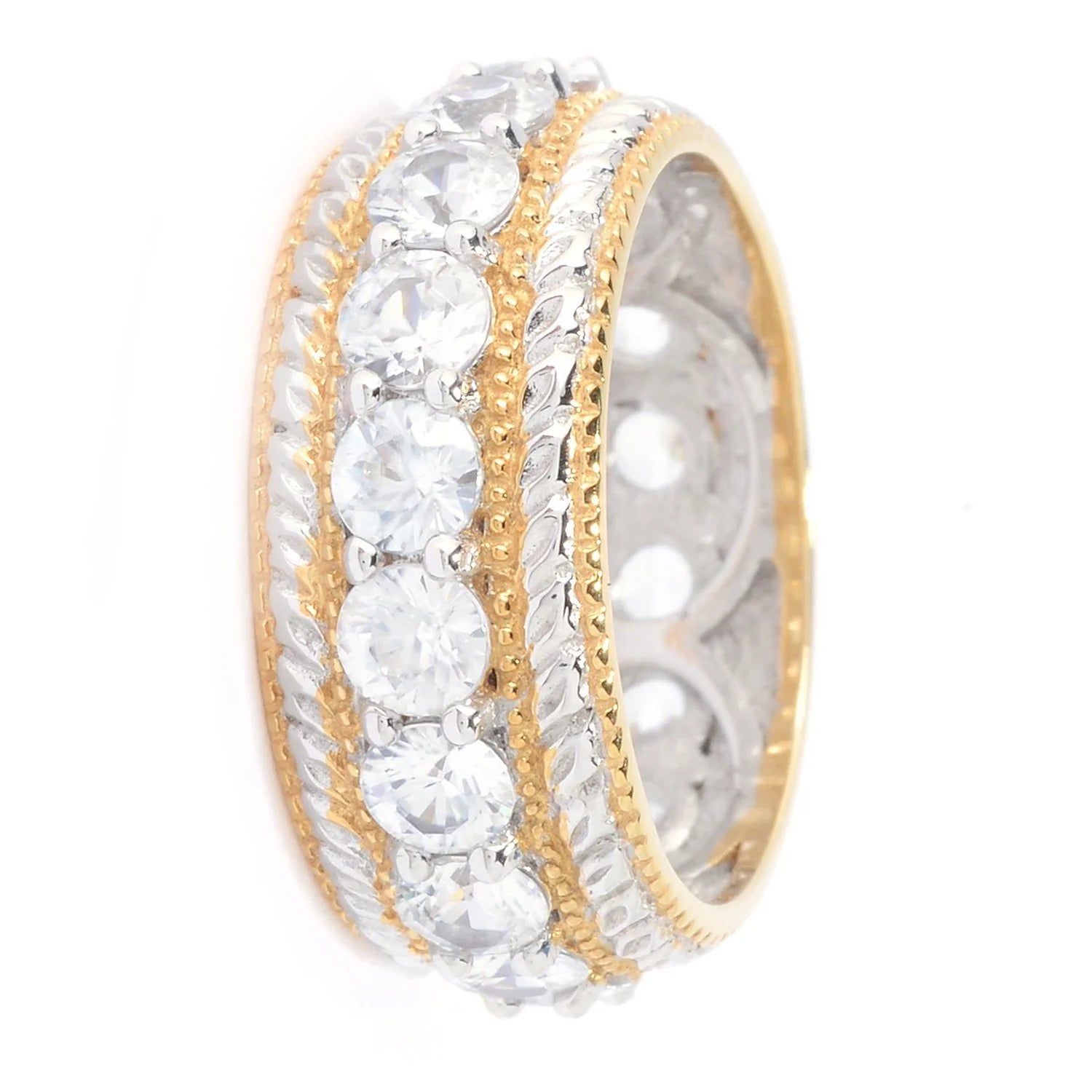 Gems en Vogue 3.96ctw White Zircon Rope Textured Eternity Band Ring