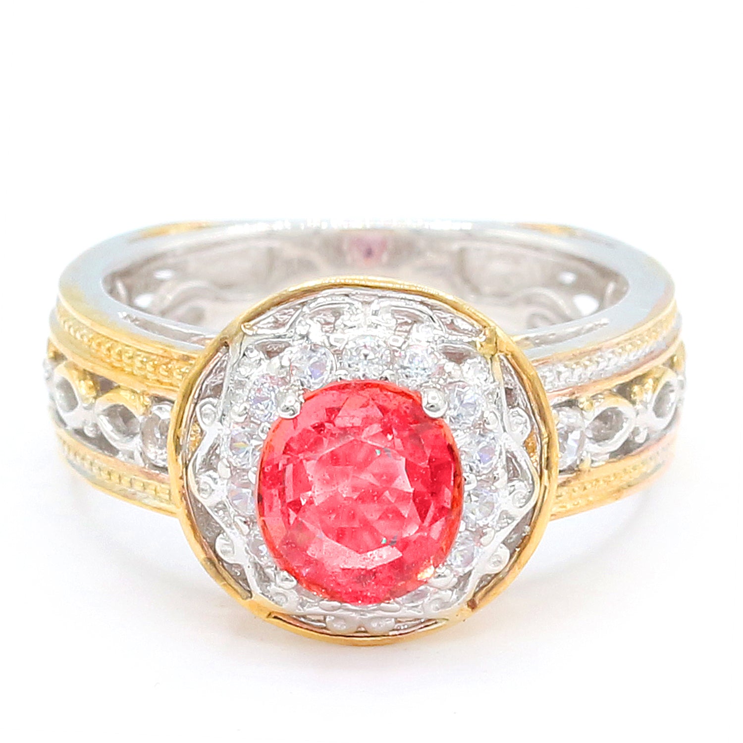 Limited Edition Gems en Vogue Luxe 2.08ctw Padparadscha Sapphire & White Zircon Halo Ring