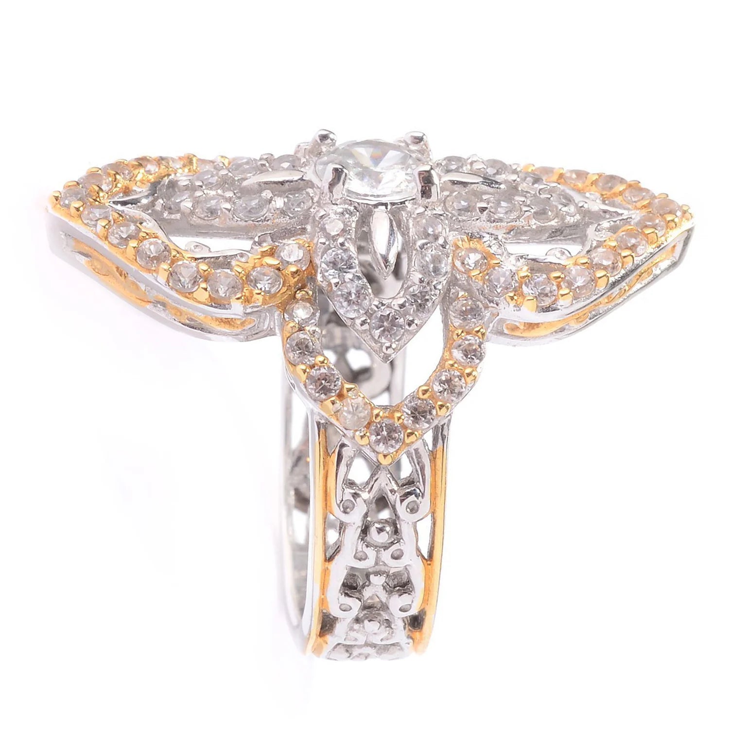 Gems en Vogue 2.35ctw White Zircon Elongated Ring