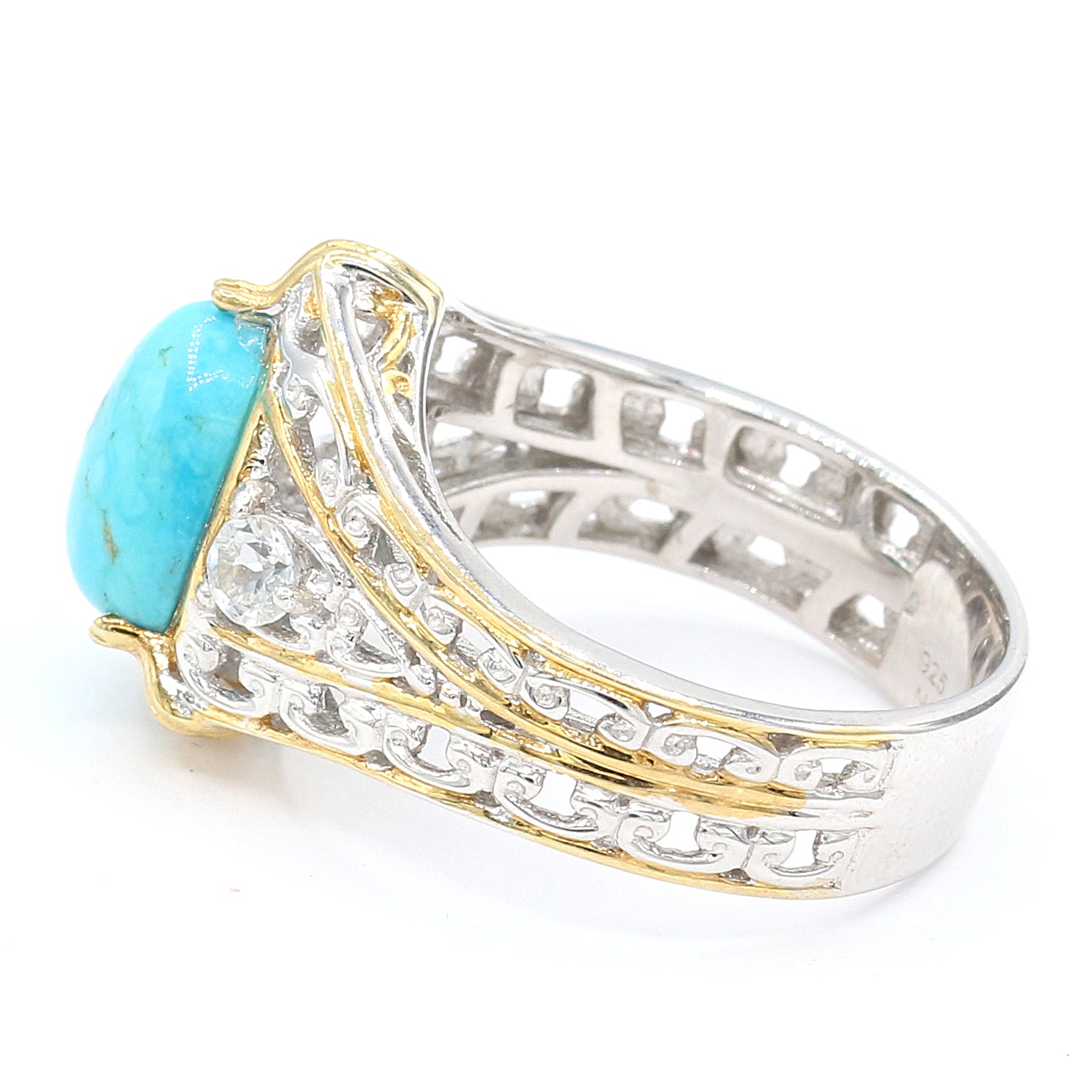 Gems en Vogue Pear Kingman Turquoise & White Topaz Ring