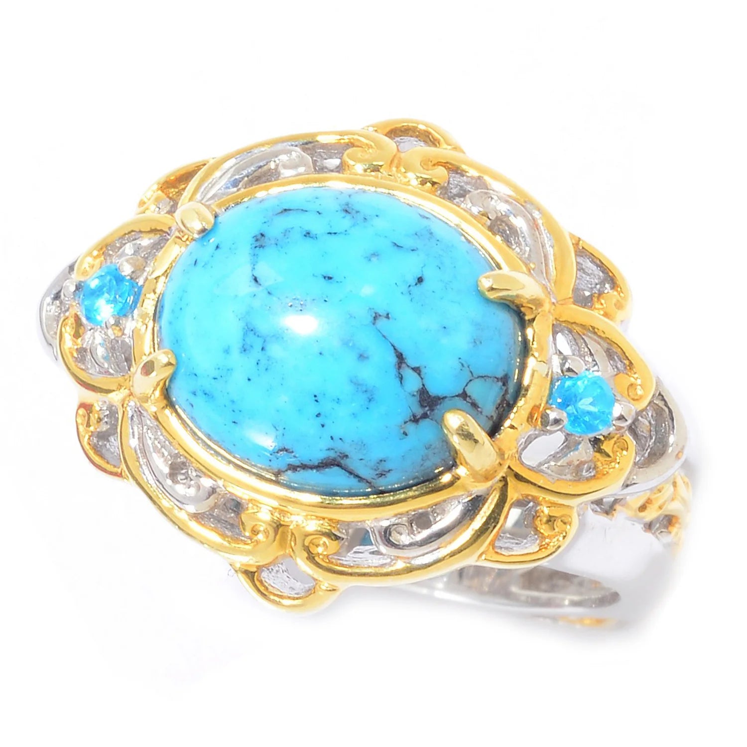 Gems en Vogue Spiderweb Turquoise & Neon Apatite Ring