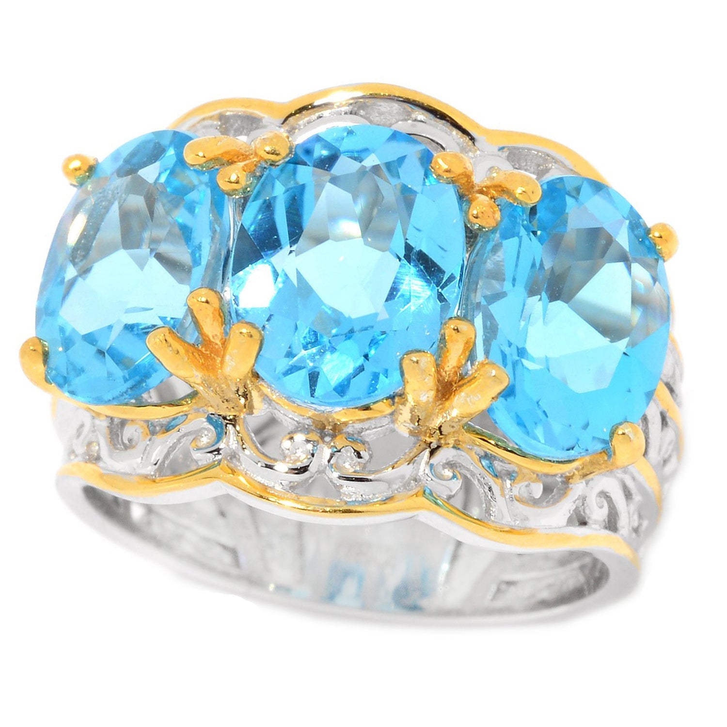 Gems en Vogue 6.75ctw Swiss Blue Topaz Three-Stone Band Ring