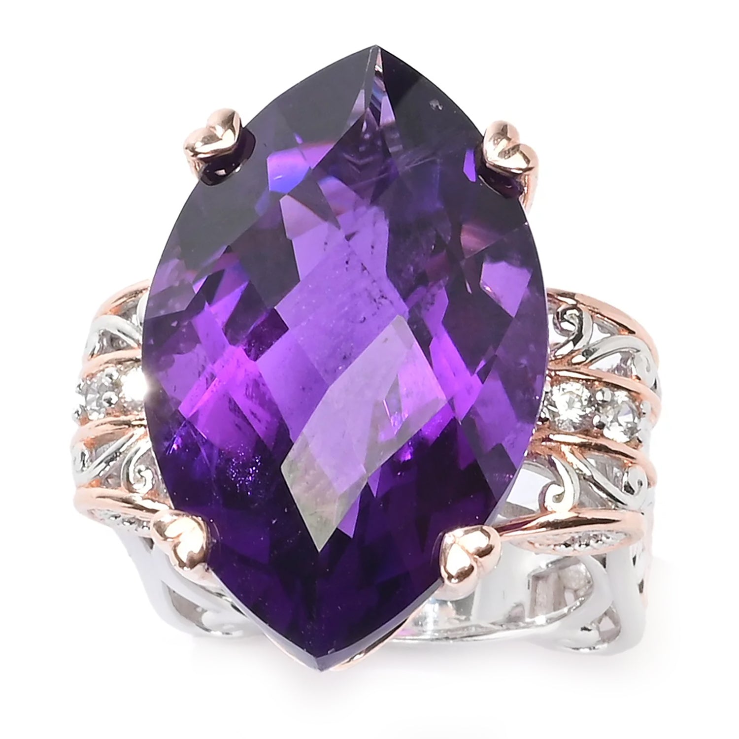 Gems en Vogue 28.10ctw Micro Faceted Namibian Amethyst & White Zircon Honker Ring